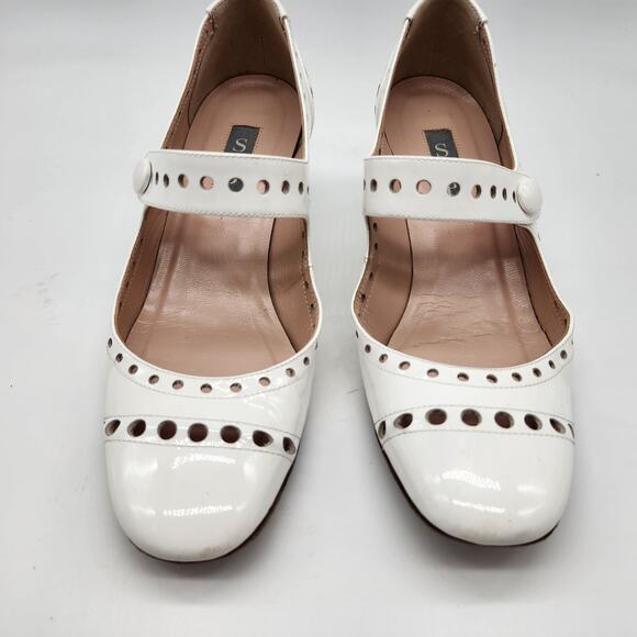 SJP Sarah Jessica Parker Tartt Pierce White Patent Mary Jane Heel EU 35.5 US 5.5 - Picture 3 of 8